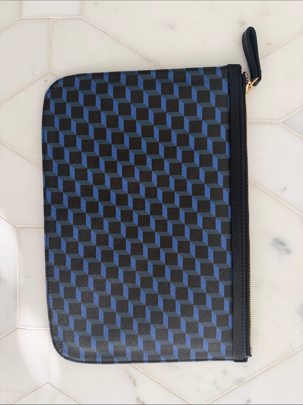 Pierre Hardy Blue and Black Geometric Zip Pouch
